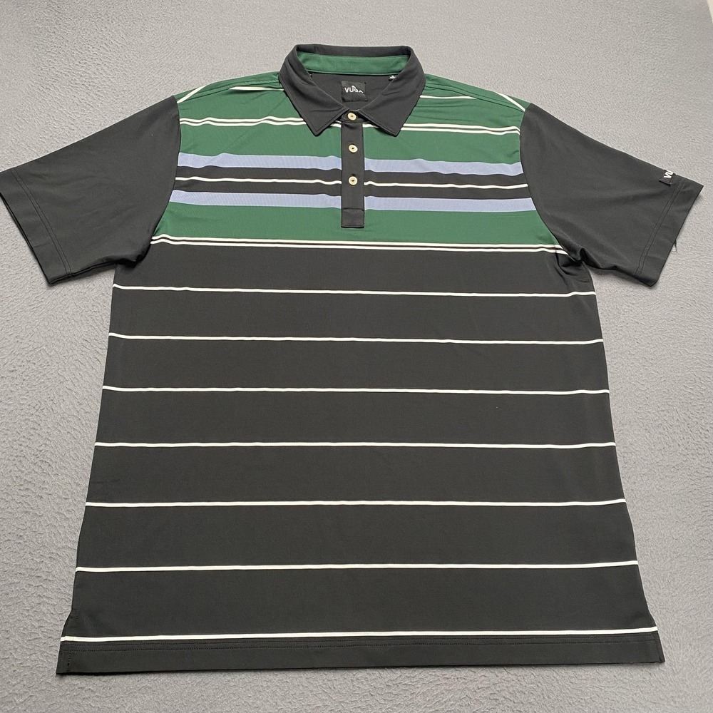 VUGA Polo Shirt Mens XL Black Green Stretch Golf Performance Short Sleeve